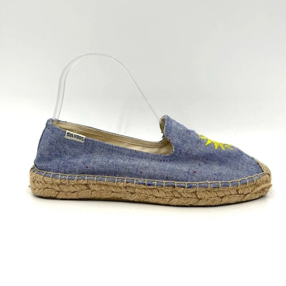 SOLUDOS X MARY MATSON Blue Yellow Sunshine Slip On Espadrille Flats Shoes Size 8